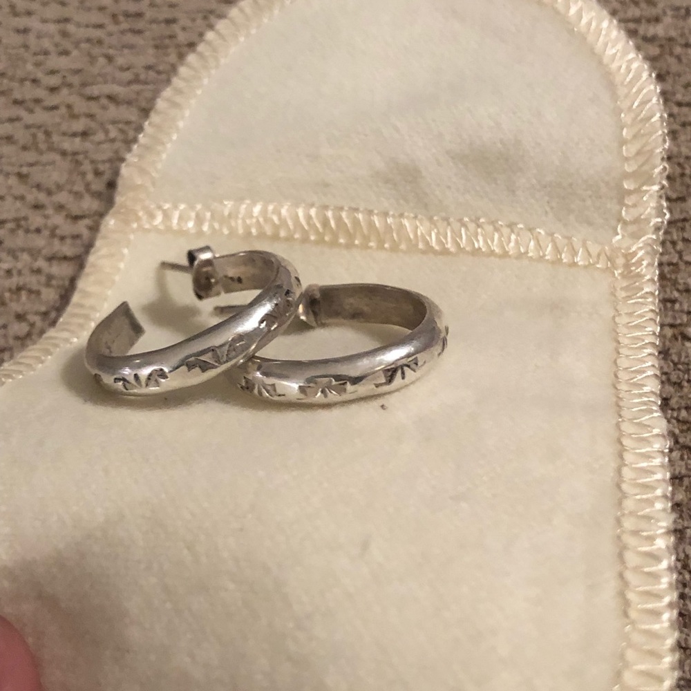 Embossed sterling silver hoop earrings